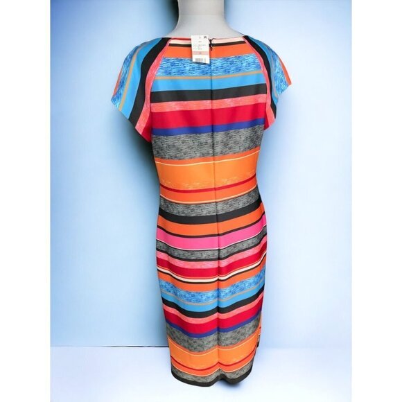 ECI New York cap sleeve colorful striped lined zipped long maxi dress NEW 12 - Picture 5 of 8